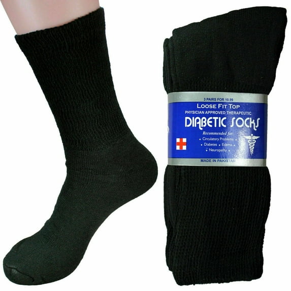 3-12 Pairs Diabetic Crew Circulatory Socks Health Men's Women's Cotton 9-11 10-13 13-15 (Black, 10-13, 6 Pack)