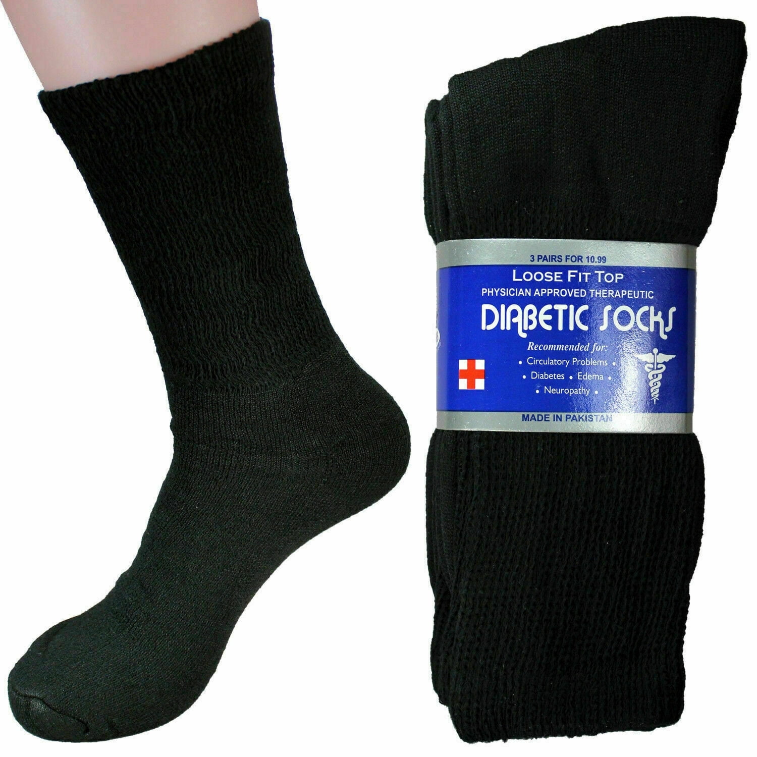 6 Paia Calze Equipaggio Diabetiche Bianche MADE IN THE USA