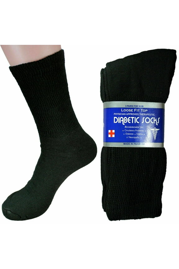 Diabetic Crew Circulatory Socks, Black, 6 Pairs