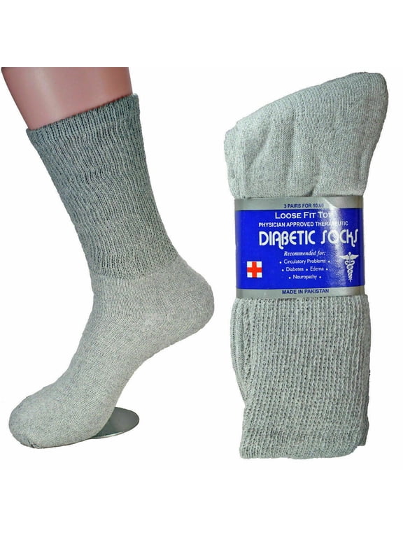 3-12 Pairs Diabetic Crew Circulatory Socks Health Men's Women's Cotton 9-11 10-13 13-15 (Gray, 10-13, 3 Pack)