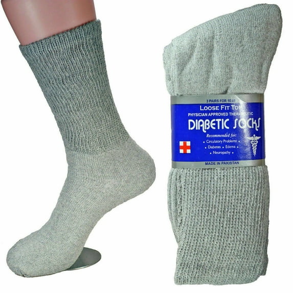 3-12 Pairs Diabetic Crew Circulatory Socks Health Men's Women's Cotton 9-11 10-13 13-15 (Gray, 9-11, 12 Pack)