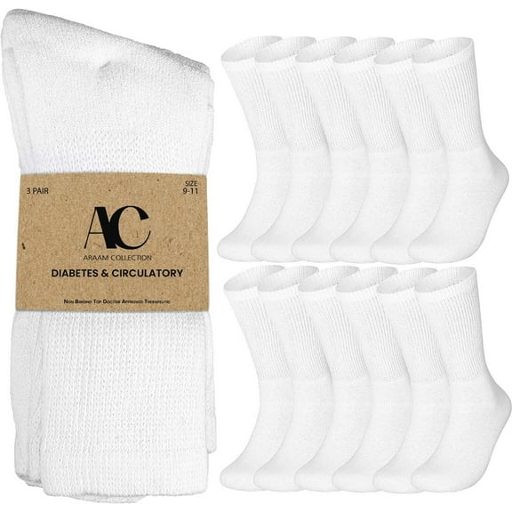 3-12 Pairs Health Circulatory Crew Cotton Diabetic Socks White 9-11 10-13 13-15