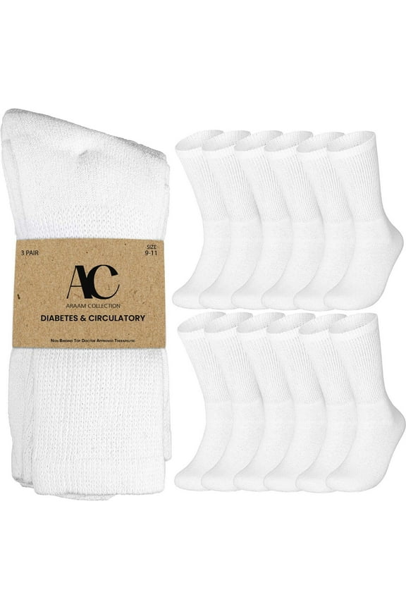 3-12 Pairs Health Circulatory Crew Cotton Diabetic Socks White 9-11 10-13 13-15