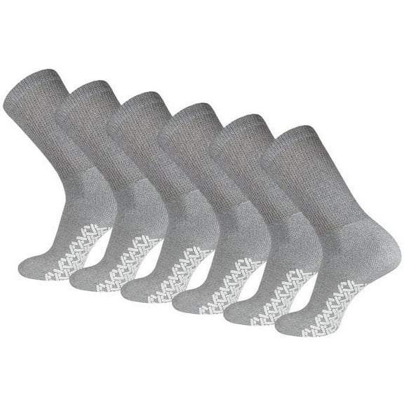 3-12 Pairs Non-Skid Diabetic Cotton Crew Circulatory Socks with Non Binding Top (10-13, Gray, 3 Pack)
