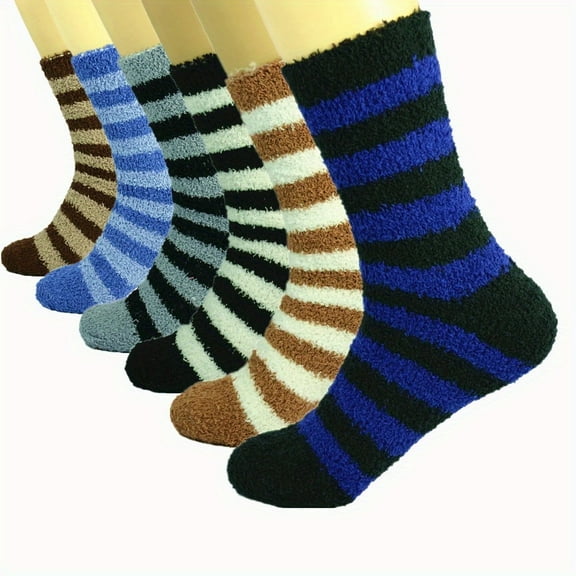 3-12 Pairs Soft Cozy Fuzzy Striped Crew Winter Home Slipper Socks Size 9-13