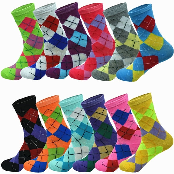 3-12 Pairs Womens Girl Casual Classic Argyle Sports Cotton Crew Socks Size 9-11