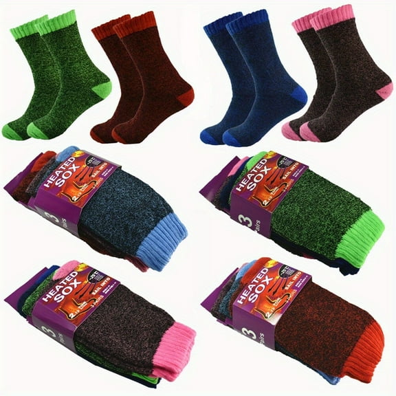 3-12 Pairs Womens Winter Thermal Heated Sox Knitted Cushion Boots Crew Socks