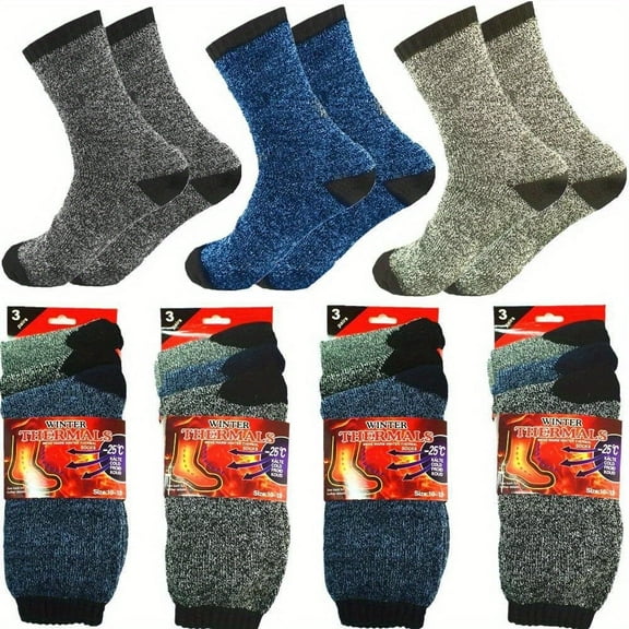 3-12 Pairs of Random Color Winter Men's Heavy-duty Warm Work Socks, Sizes 10-13