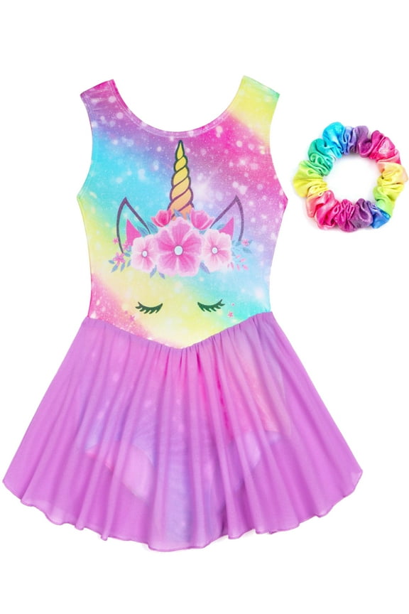 3-12 Years Gymnastics Skirted Leotards for Girls Ballet Tutu Dance Dress Unicorn Gymnastic Skirt