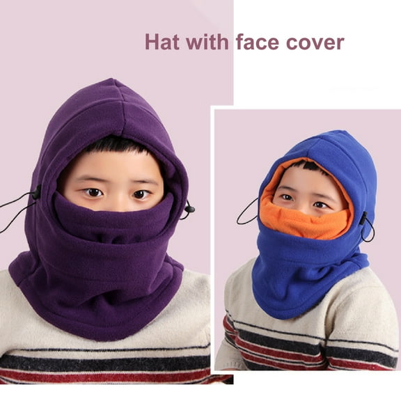 3-12 Years Kids Balaclava Ski Mask, Cold Weather Fleece Face Mask with Hood, Windproof Outdoor Winter Hat for Boys & Girls