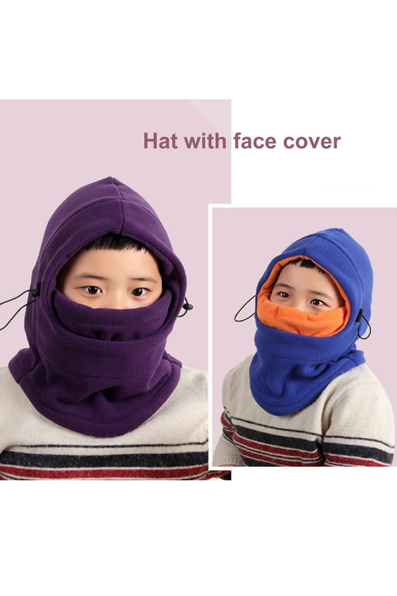 3-12 Years Kids Balaclava Ski Mask, Cold Weather Fleece Face Mask with Hood, Windproof Outdoor Winter Hat for Boys & Girls