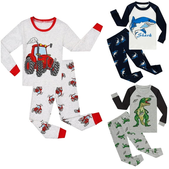 3-12T Cotton Long Sleeve Pjs Kids Pyjamas Set Children Toddler Boys Nightwear 2 Piece Sleepwear Tops + Pants