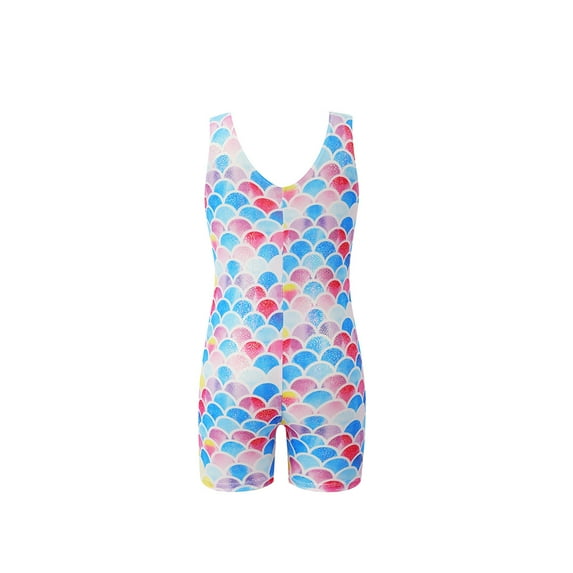 3-12T Girls Gymnastics Leotards Toddler Kids Dance Unitards Biketards With Short Mermaid Dancewear