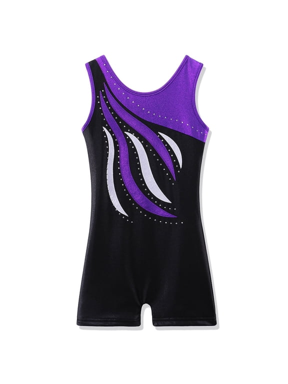3-12Y Female Gymnastics Leotards Girls Embroidery Purple Ballet Dancewear