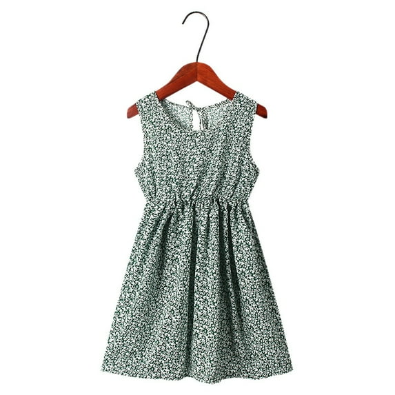 3-12Y Kids Toddler Girls Summer Dresses Youth Sleeveless Cotton Dress Baby Floral Graphic Leaf Printed Sundresses