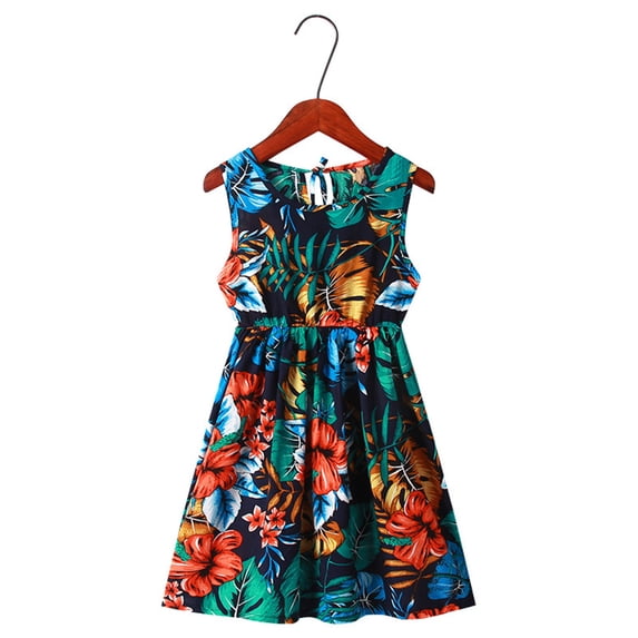 3-12Y Kids Toddler Girls Summer Dresses Youth Sleeveless Cotton Dress Baby Floral Graphic Leaf Printed Sundresses
