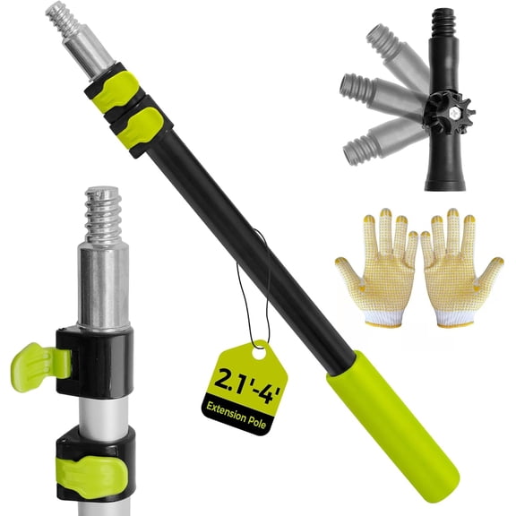 3-12ft Telescopic Extension Pole,Multi-Purpose Extension Pole with 180 ° Universal Thread Head, Oxide Aluminum Extendable Pole with Flip-Lock, for Painting,Dusting,Window Cleaning