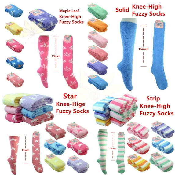 3~12pairs Women Girl Winter Socks Cozy Slipper Long Fleece Knee High Lot