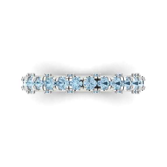 3.13 ct Brilliant Round Cut Natural Aquamarine 14k White Gold Eternity Band SZ 8