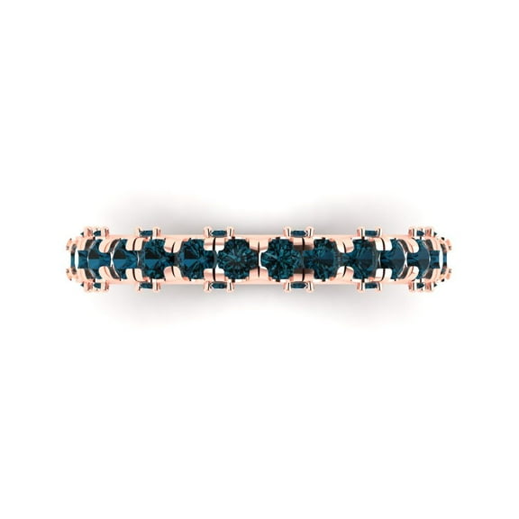 3.13 ctw Wedding Band for Women - 14K Rose Gold Natural London Blue Topaz Stackable Eternity Ring