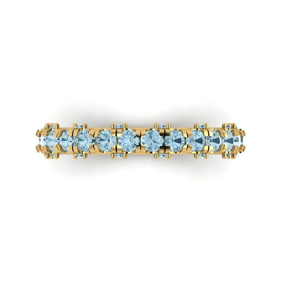 3.13 ctw Wedding Band for Women - 14K Yellow Gold Natural Swiss Blue Topaz Stackable Eternity Ring