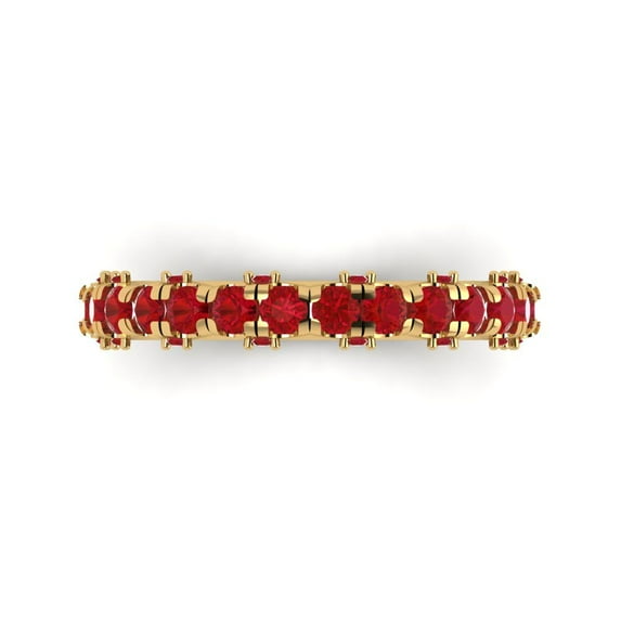 3.13 ctw Wedding Band for Women - 14K Yellow Gold Simulated Ruby Stackable Eternity Ring
