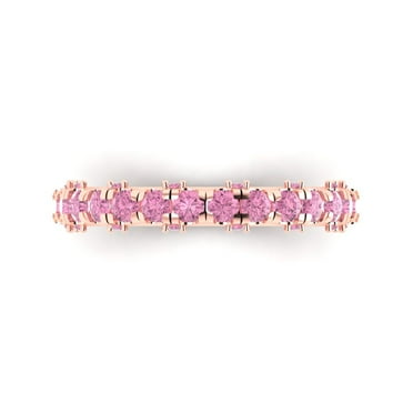 3.13 ctw Wedding Band for Women - 18K Rose Gold Simulated Pink Diamond Stackable Eternity Ring