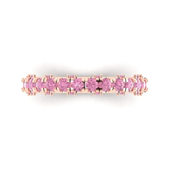 3.13 ctw Wedding Band for Women - 18K Rose Gold Simulated Pink Diamond Stackable Eternity Ring