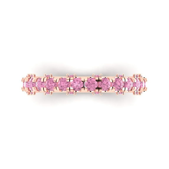 3.13 ctw Wedding Band for Women - 18K Rose Gold Simulated Pink Diamond Stackable Eternity Ring