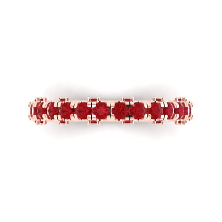 3.13 ctw Wedding Band for Women - 18K Rose Gold Simulated Ruby Stackable Eternity Ring