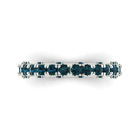 3.13 ctw Wedding Band for Women - 18K White Gold Natural London Blue Topaz Stackable Eternity Ring