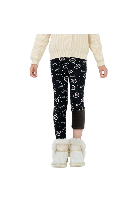 3-13T Little Big Girls Winter Thick Warm Long Pants Printing Fleece Lined Footless Leggings