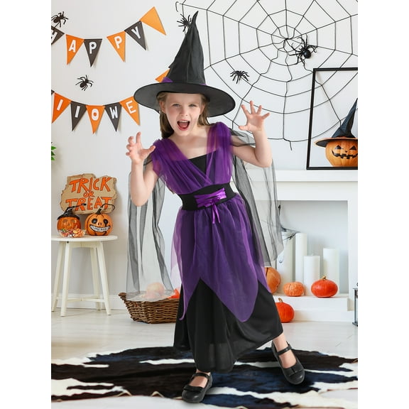 3-13Y Girls Halloween Carnival Party Witch Bat Cosplay Dress Toddler Teens Halloween Costume Dress Up Outfits