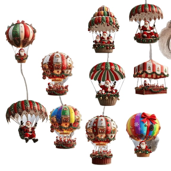 3.14" 2D Wooden Christmas Ornament Set Rotating Snowman Santa Hot Balloon And Christmas Tree Hanging Decor For Holiday Home for Christmas Tree Hanging Wood Crafts Holiday Decor Xmas Party Supplies