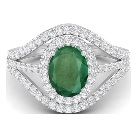 3.14 Cts Oval Cut Solitaire Emerald Halo Three Layer 925 Sterling Silver Accent Valentines Day Gifts Ring