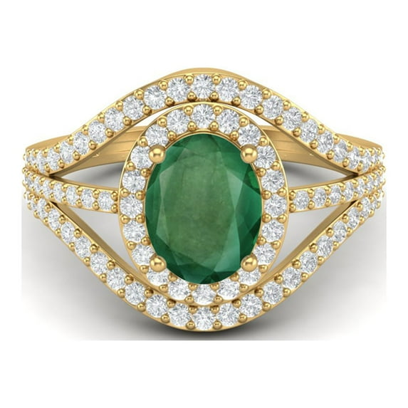 3.14 Cts Oval Cut Solitaire Emerald Halo Three Layer 925 Sterling Silver Gold Vermeil Accent Valentines Day Gifts Ring