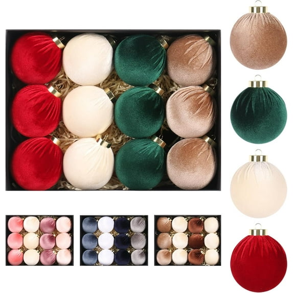 3.14" Velvet Christmas Balls, 12PCS 80MM Plastic Christmas Ball Ornaments for Xmas Tree Hanging Decorations, for Holiday Party Valentine's Day Decor