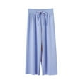 thumbnail image 1 of 3-14 Years Girls Wide Leg Pants High Elastic Loose Waist Casual Flowy Cute Long Trousers, 1 of 4