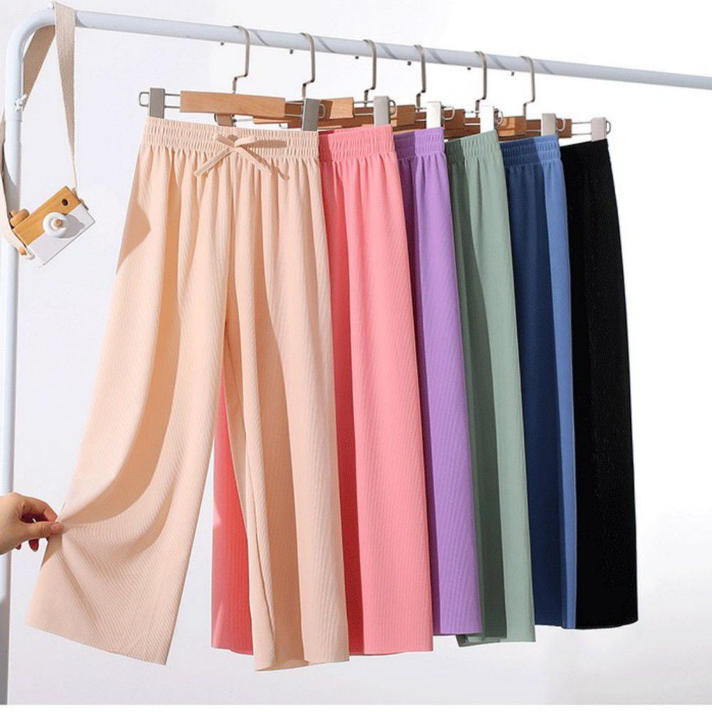 Famulily Women's Wide Leg Palazzo Pants - High Waist Chiffon Double Layer Trousers With Pockets