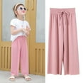 thumbnail image 1 of 3-14 Years Girls Wide Leg Pants High Elastic Loose Waist Casual Flowy Cute Long Trousers, 1 of 5