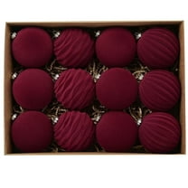 3.14IN Flocked Christmas Balls 12-Piece Dark Velvet Ornament Set Elegant Soft Decorative Hanging Balls for Christmas Tree and Festive Décor