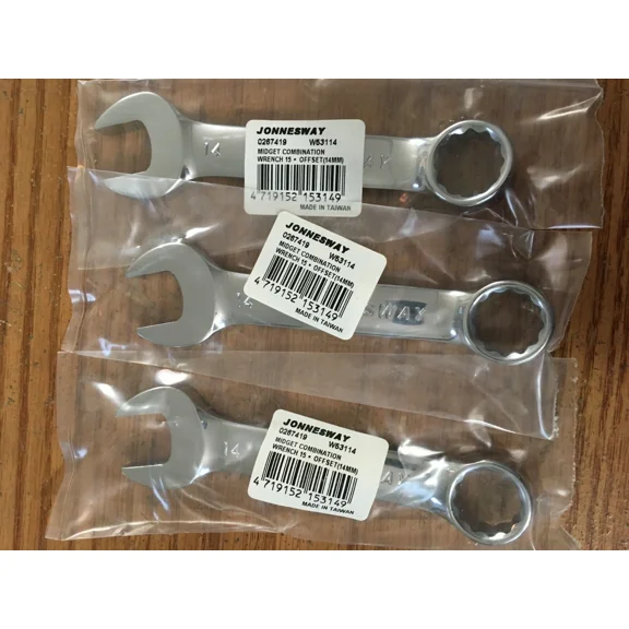 (3) 14Mm 12 Pt 15° Fully Polished Stubby Combination Wrench