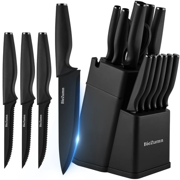 3/14Pcs Kitchen Knife Set with Storage, Chef, Steak & Fruit Knives, Scissors, Black/White, Budget-Friendly Kitchen & Restaurant Essential, Ideal Holiday Gift