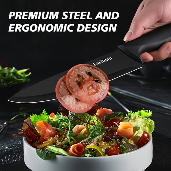 3/14Pcs Kitchen Knife Set with Storage, Chef, Steak & Fruit Knives, Scissors, Black/White, Budget-Friendly Kitchen & Restaurant Essential, Ideal Holiday Gift