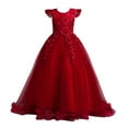 thumbnail image 1 of 3-14T Girls Bridesmaid Wedding Maxi Dresses Prom Dress, Uccdo Princess Flower Girl Tulle Dress Pageant Ball Gown Party Swing Dress, 1 of 5