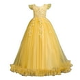 thumbnail image 1 of 3-14T Girls Bridesmaid Wedding Maxi Dresses Prom Dress, Uccdo Princess Flower Girl Tulle Dress Pageant Ball Gown Party Swing Dress, 1 of 8