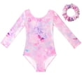 thumbnail image 1 of 3-14T Kids Gymnastics Leotards Girls Mermaid Pattern Long Sleeve Dancewear With Scrunchie, 1 of 1