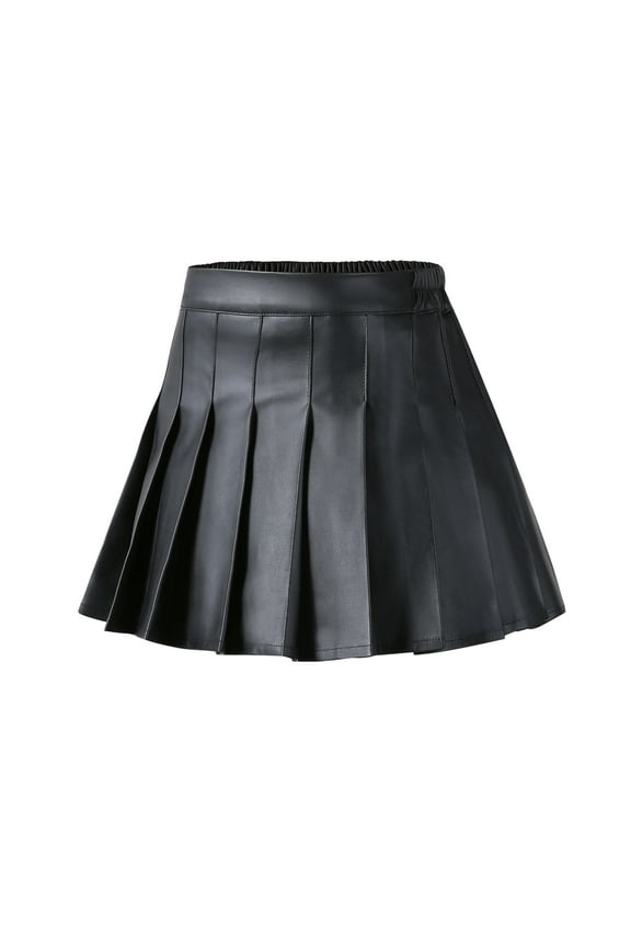 3-14T Pu Leather Skirts for Girls Kids & Teen & Toddler Pleated Skirts Mini High Waisted Skirt