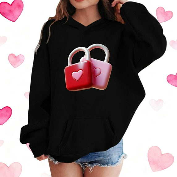 3-14Y Girls Hoodie - Breathable, Soft & Lightweight for Everyday Spring Clothes Black 9-10 Years