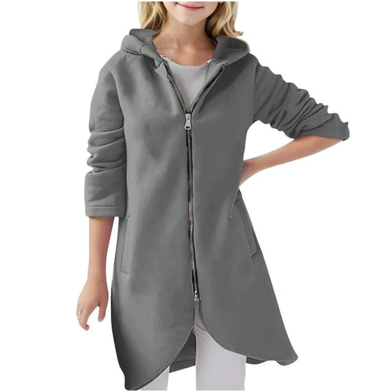 3-14Years Winter Boys And Girls Casual Loose with Pockets Childrens Warm Hooded Long Sleeved Hoodie Jacket Gifts Clearance Gray 7 Years